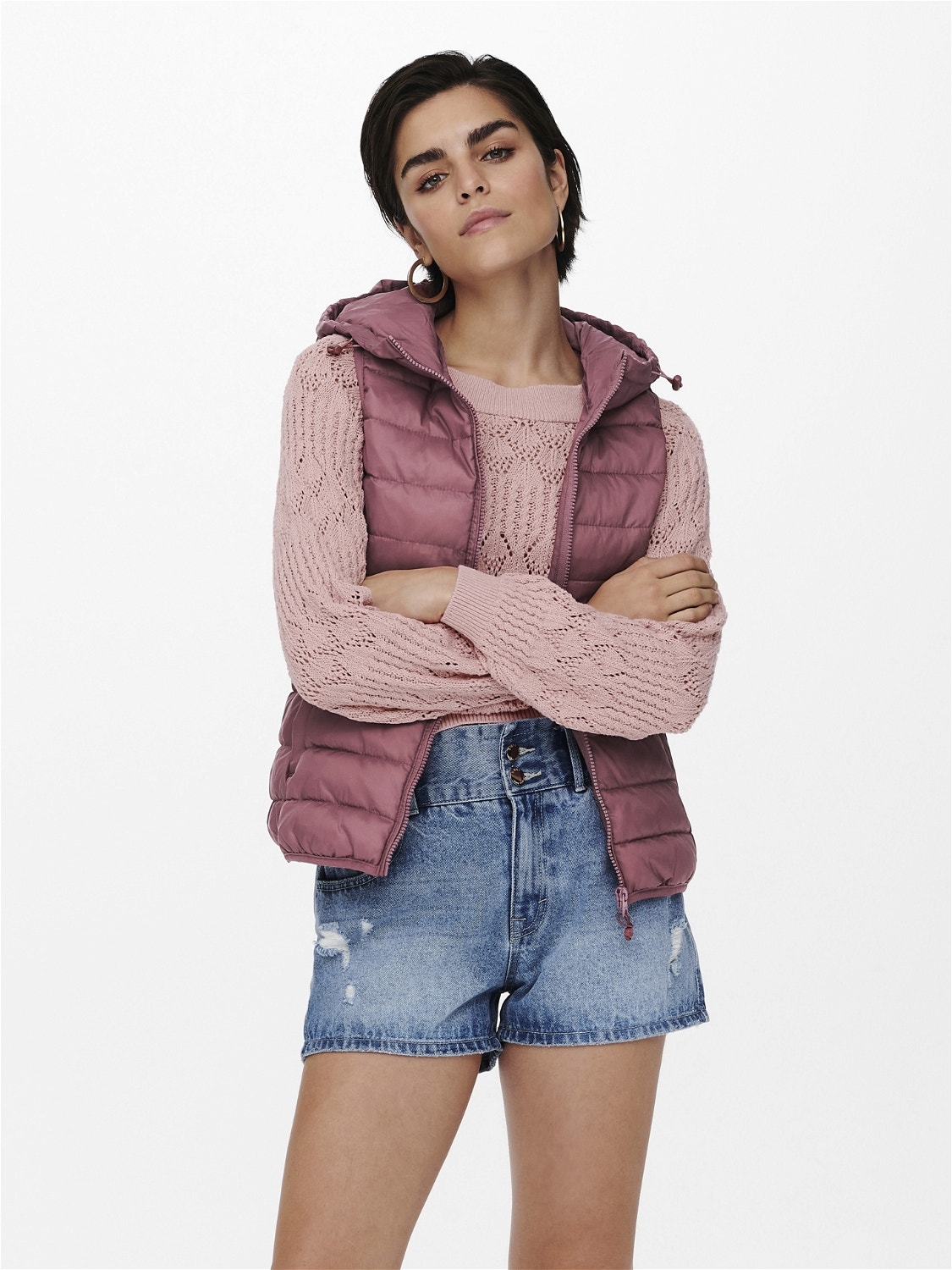 ONLY High stand-up collar Otw Gilet -Rose Brown - 15205760