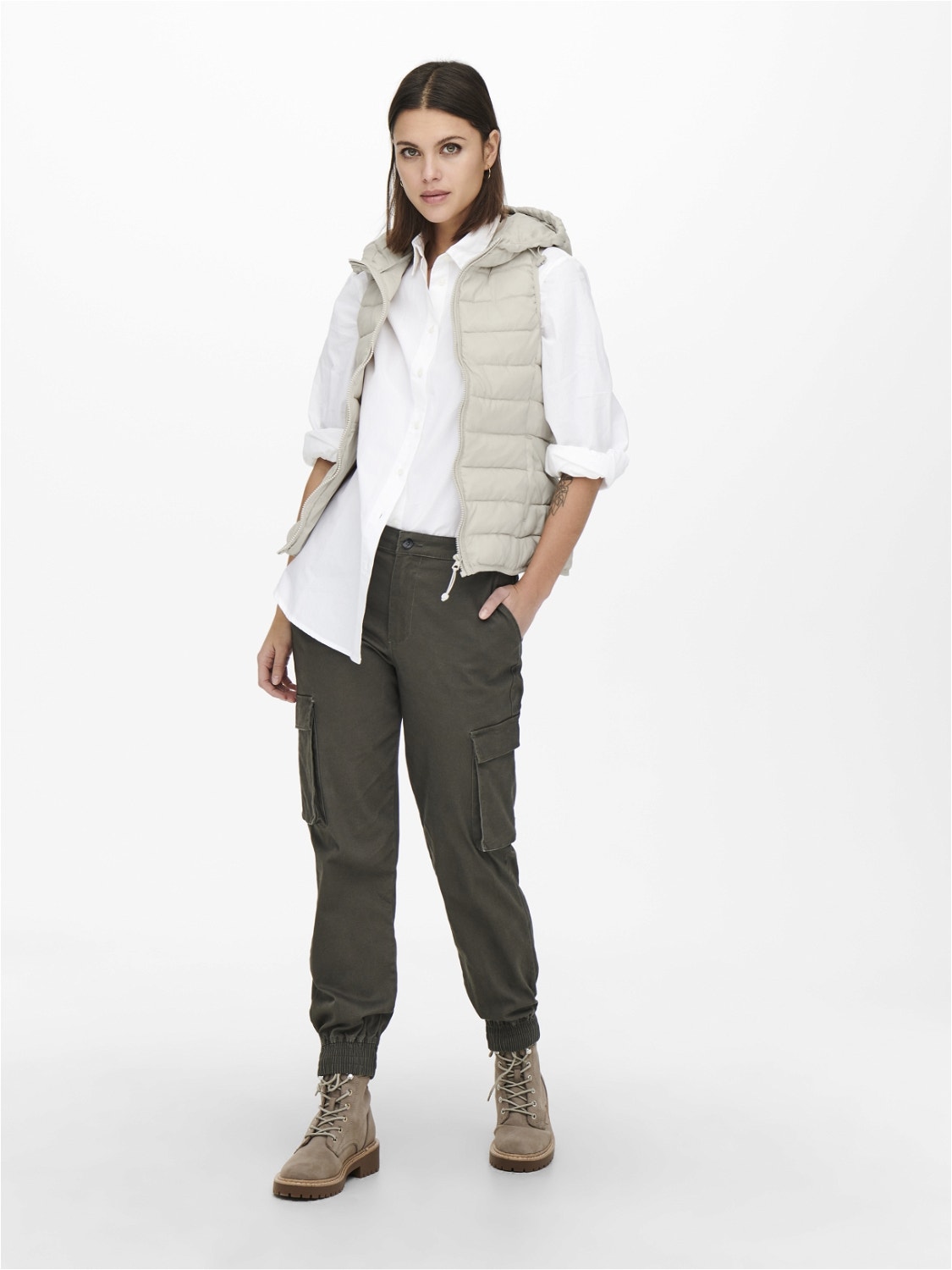 ONLY High stand-up collar Otw Gilet -Pumice Stone - 15205760