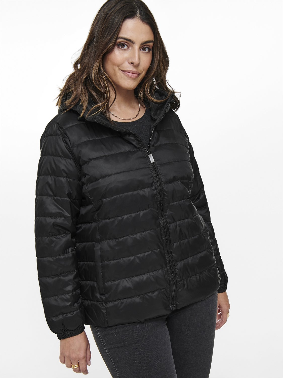 Black women's outlet jacket with hood