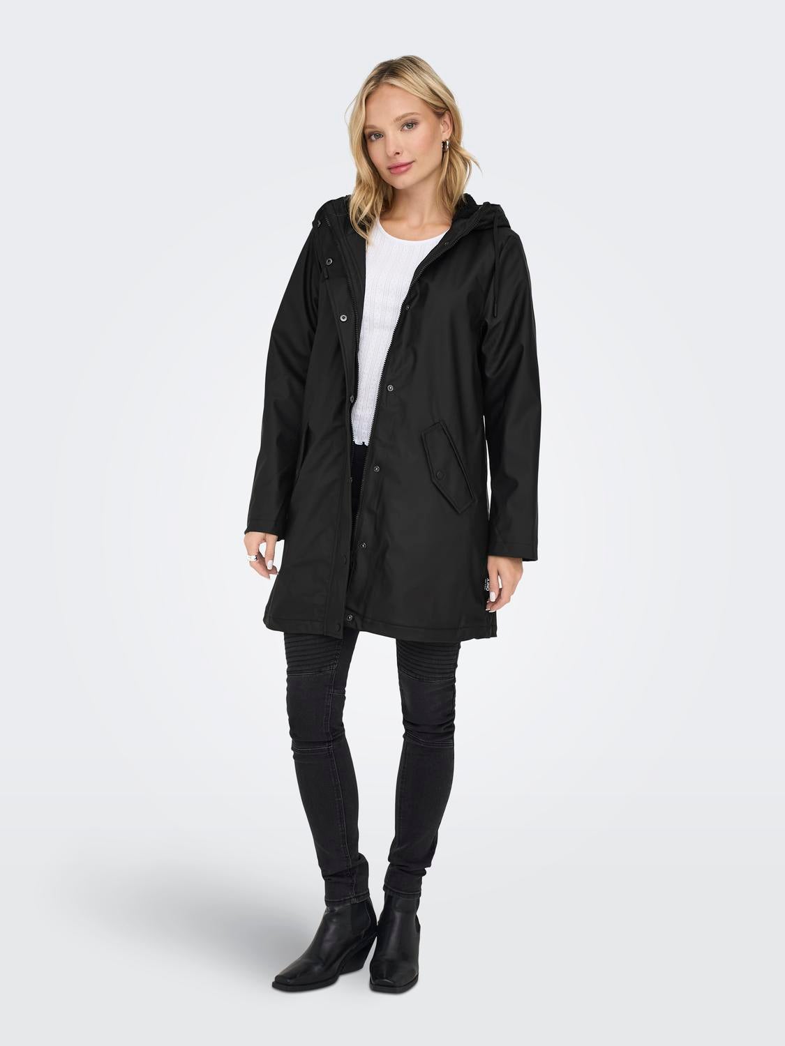 Black lined raincoat best sale