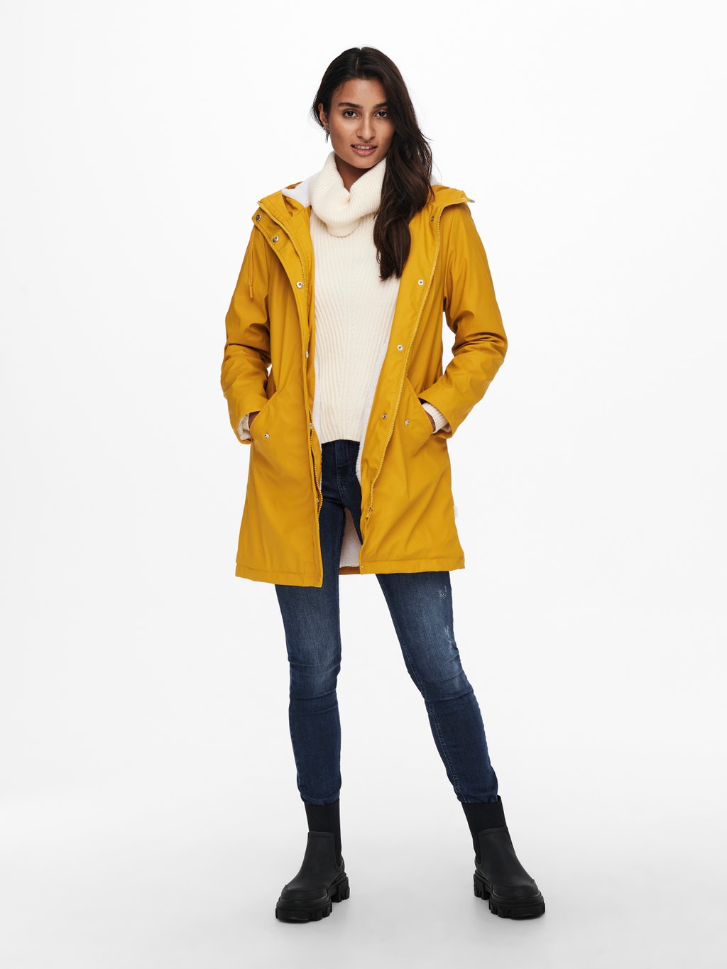 Veste Longue Only Manteau Jaune Impermeable Femme Long Manteau De