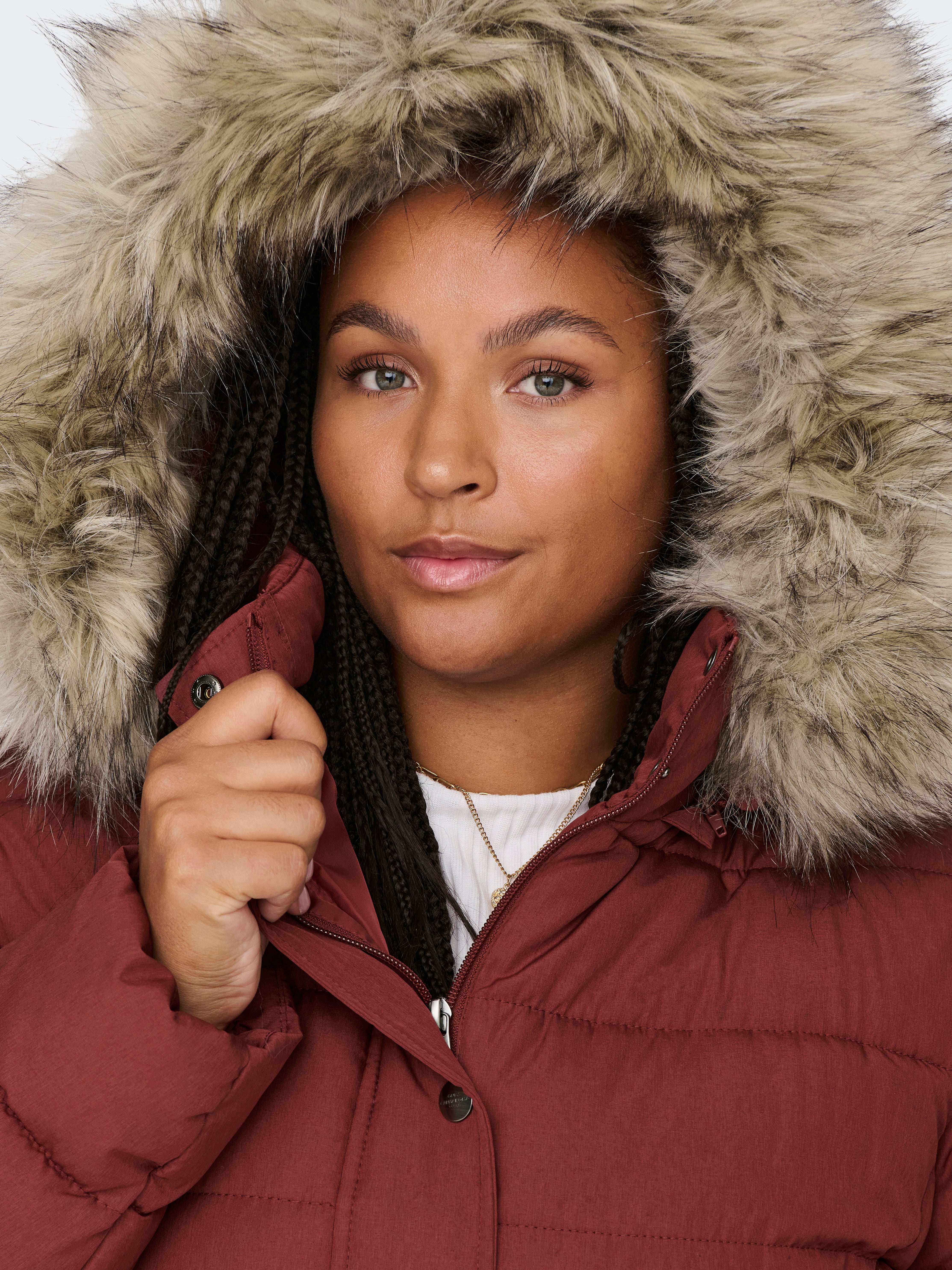 Fur lined hooded hot sale coat womens