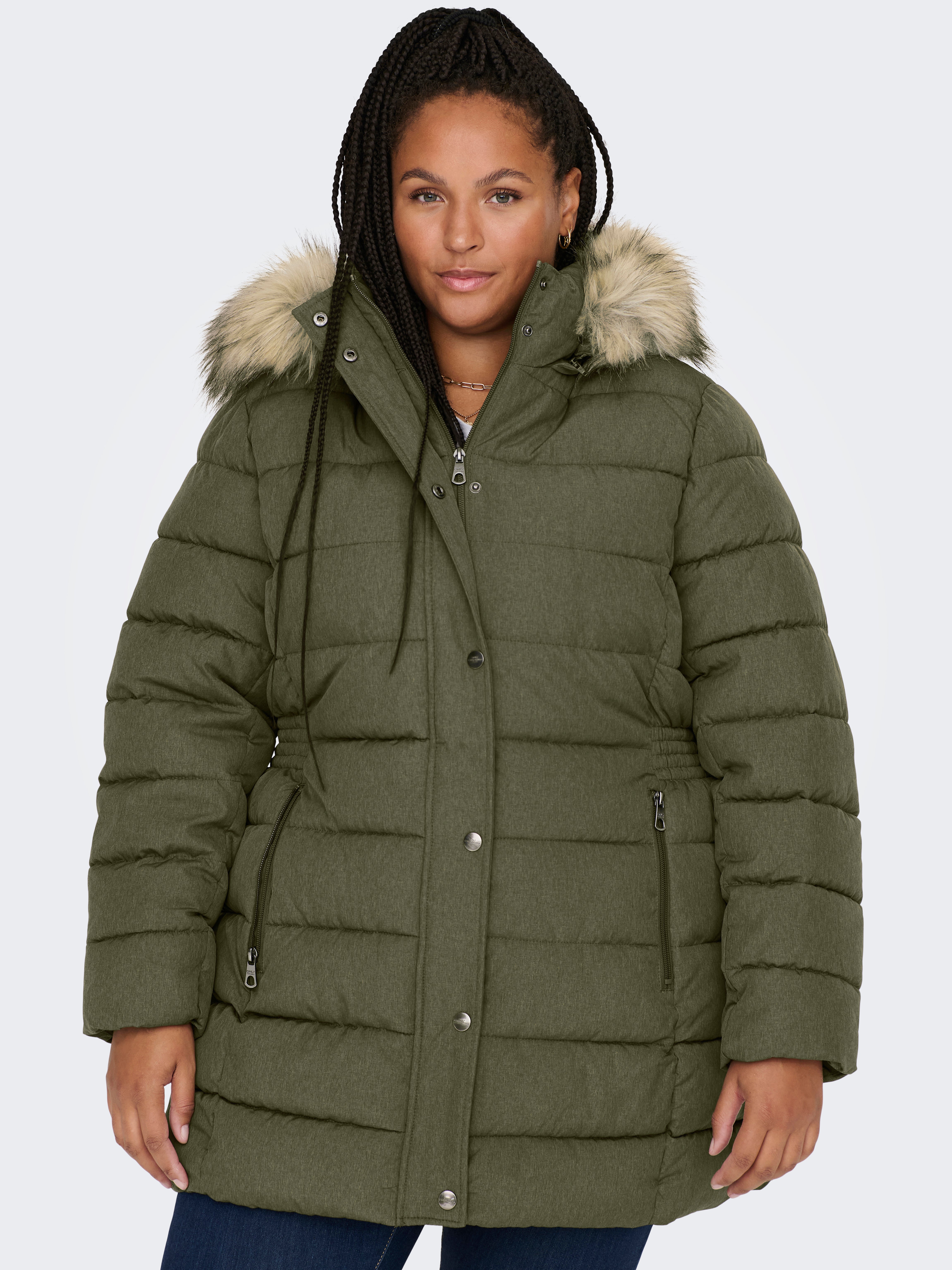 Hood with faux fur lining Jacket Medium Green ONLY