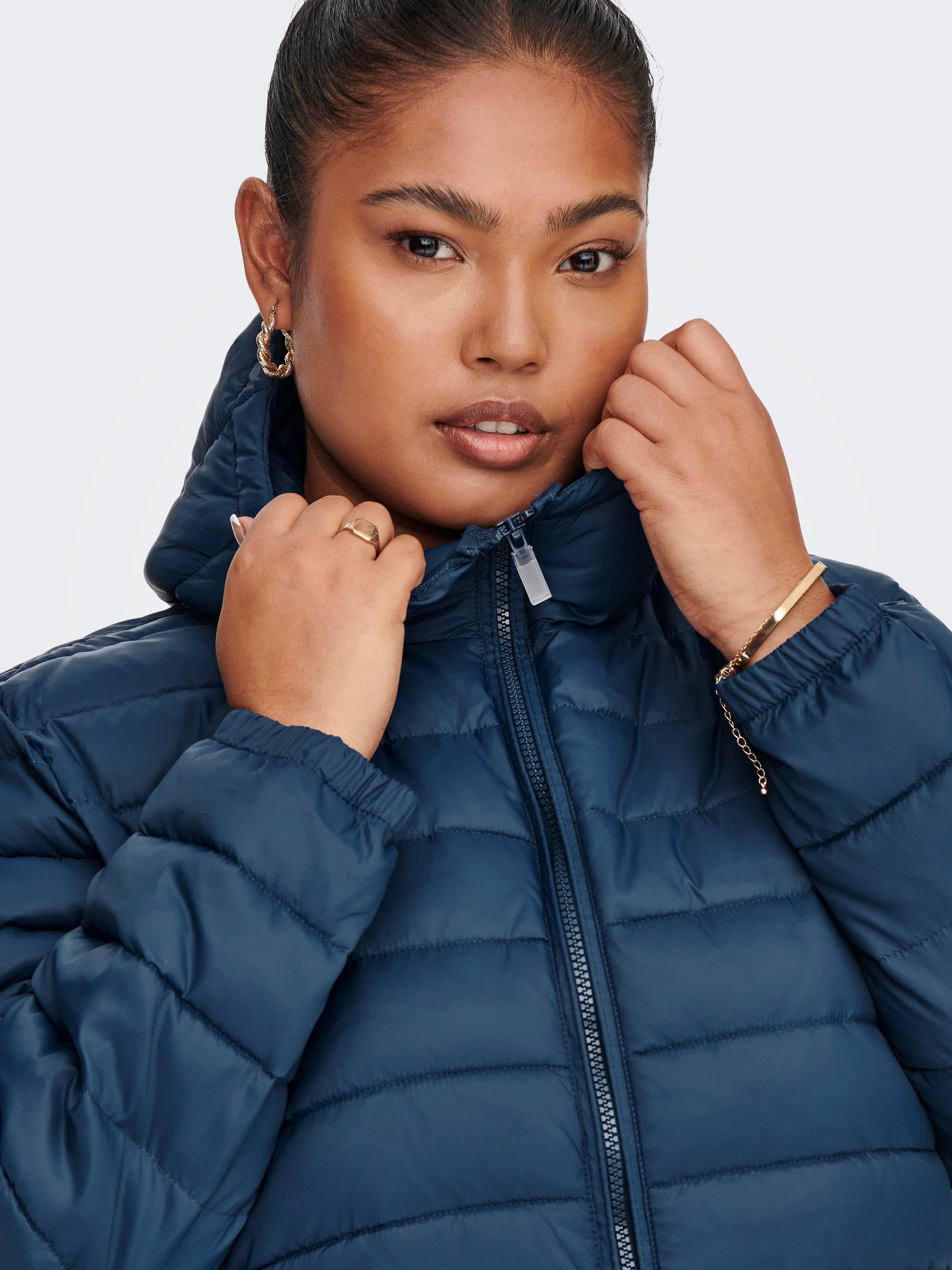 navy long quilted coat