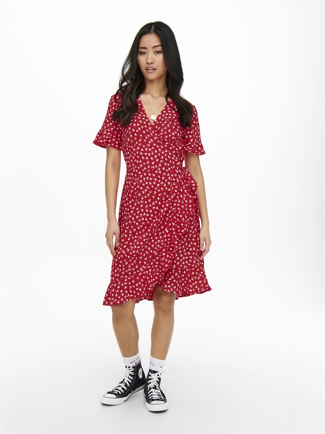 ONLY Regular Fit V-Neck Short dress -Mars Red - 15206407