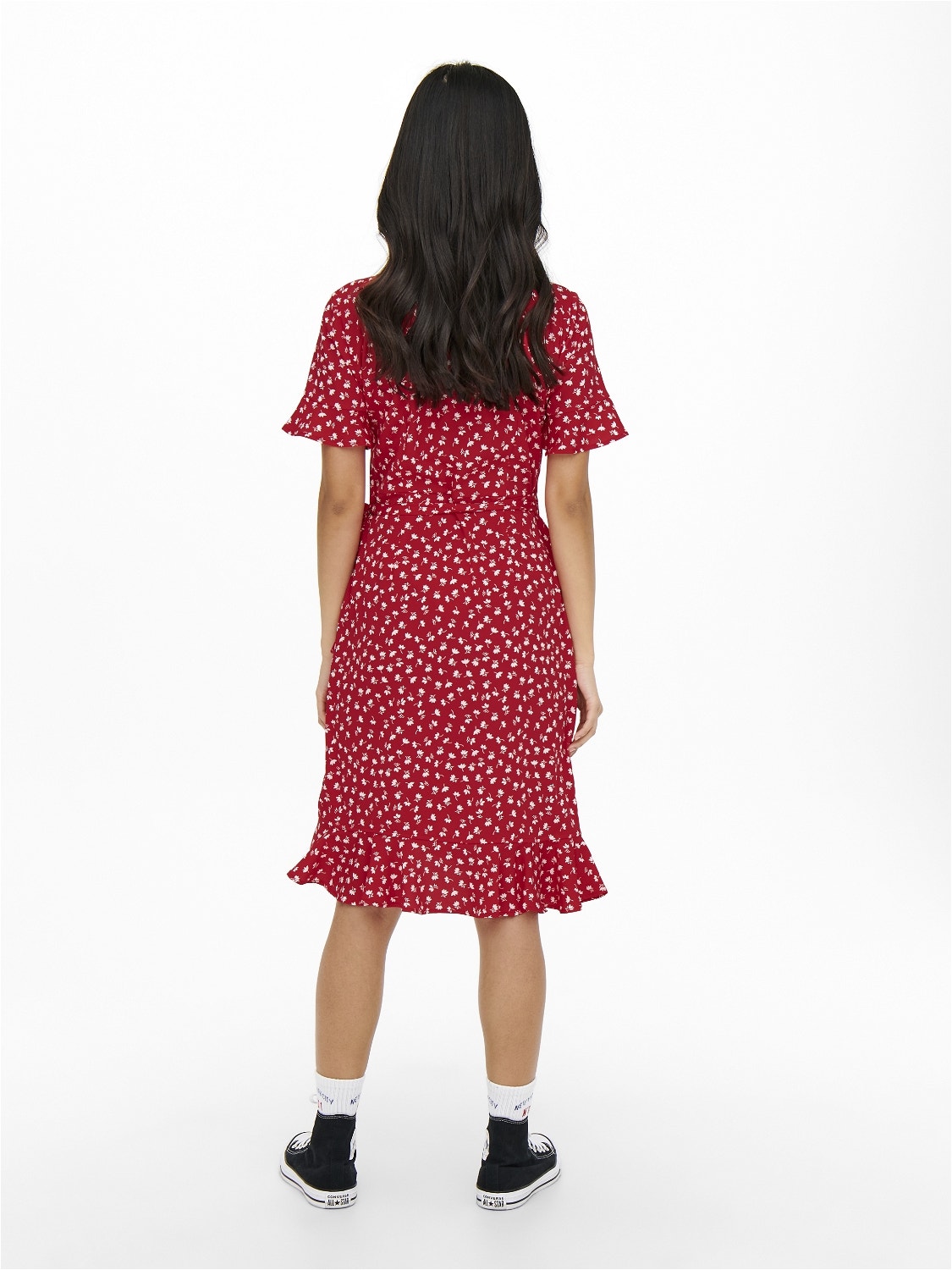 ONLY Normal geschnitten V-Ausschnitt Kurzes Kleid -Mars Red - 15206407