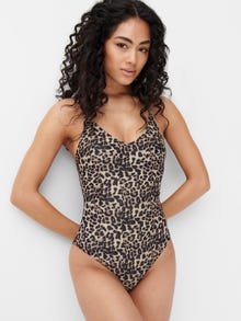 ONLY Deep v-neck Swimsuit -Peyote - 15206475