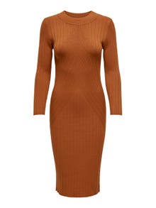 ONLY Bodycon Fit Round Neck Short dress -Leather Brown - 15207693
