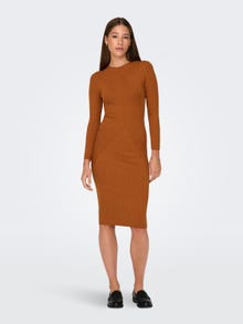 ONLY Bodycon fit O-hals Korte jurk -Leather Brown - 15207693