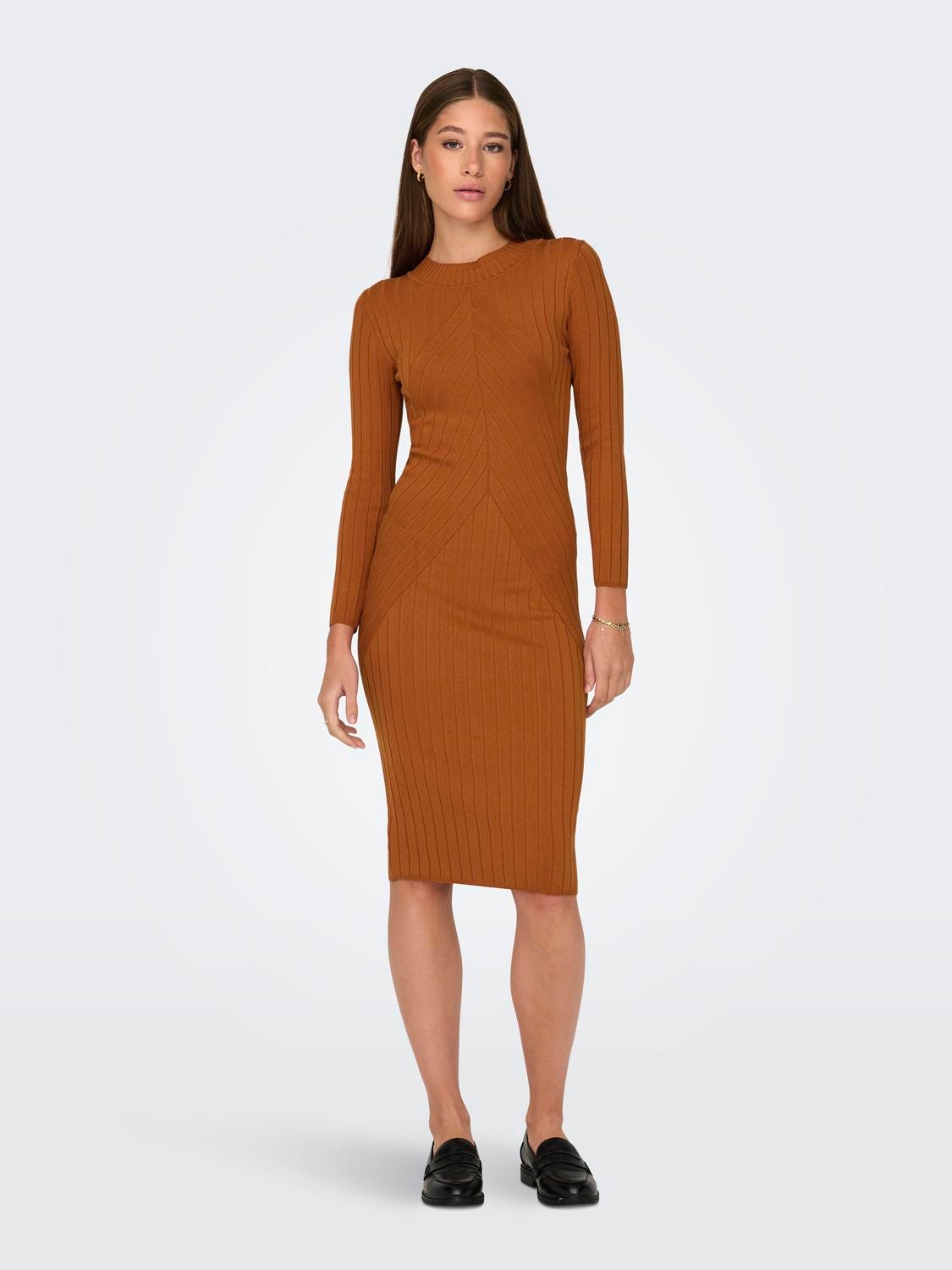 ONLY Bodycon Fit Round Neck Short dress -Leather Brown - 15207693