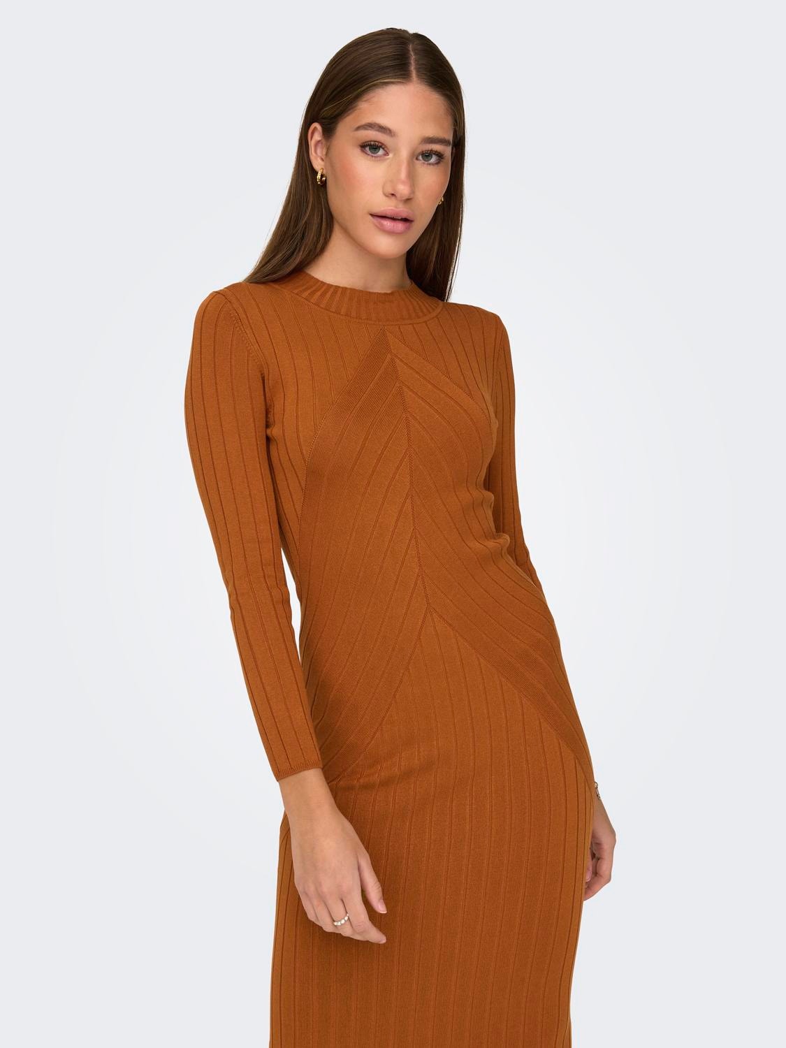 ONLY Tætsiddende Strikket kjole -Leather Brown - 15207693