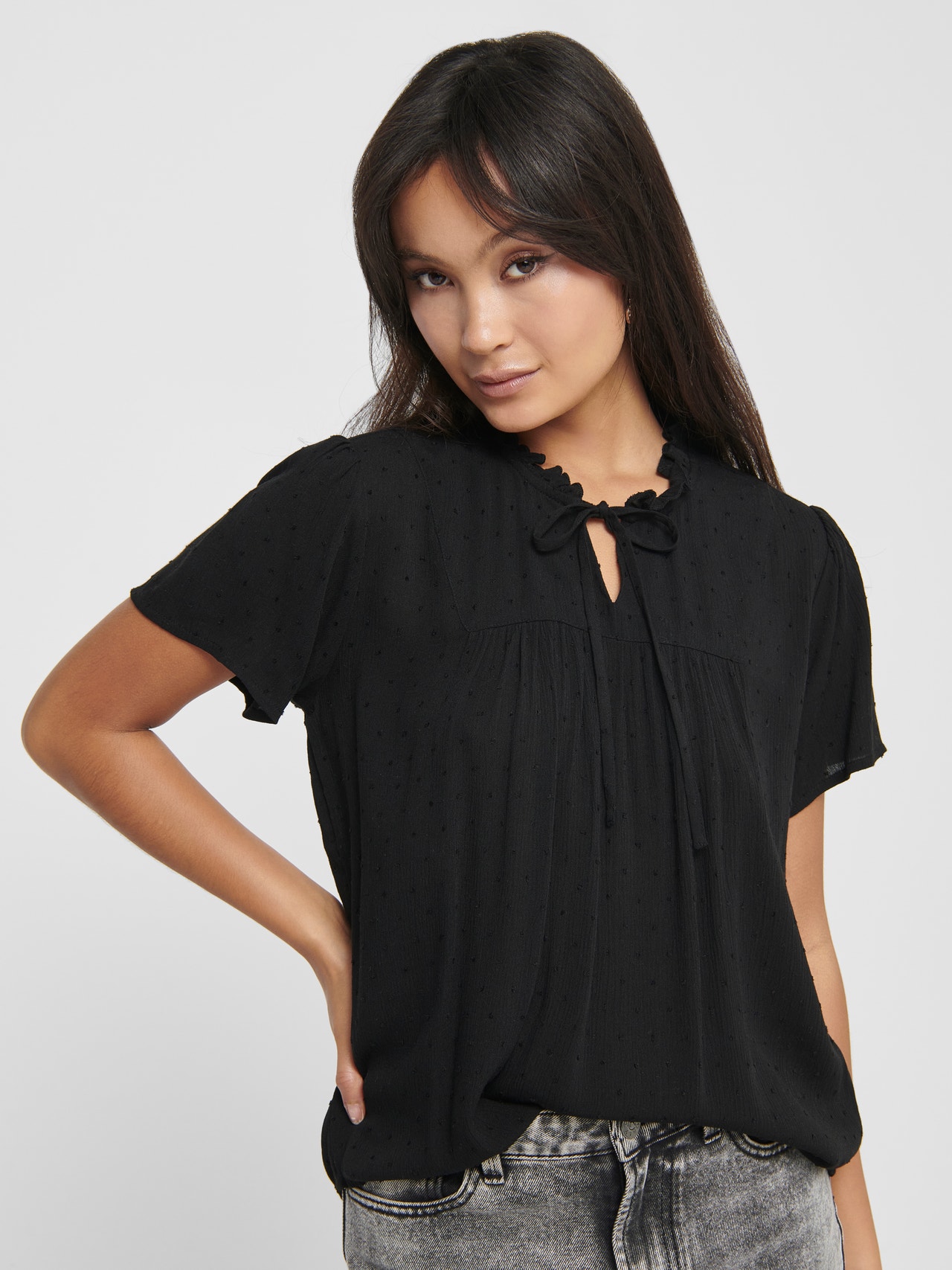 ONLY Tops Loose Fit Col en V Manches volumineuses -Black - 15207809