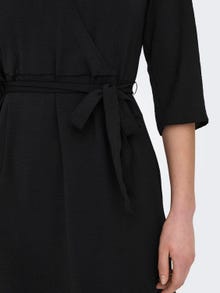 ONLY Normal geschnitten V-Ausschnitt Weite Ärmel Kurzes Kleid -Black - 15207813