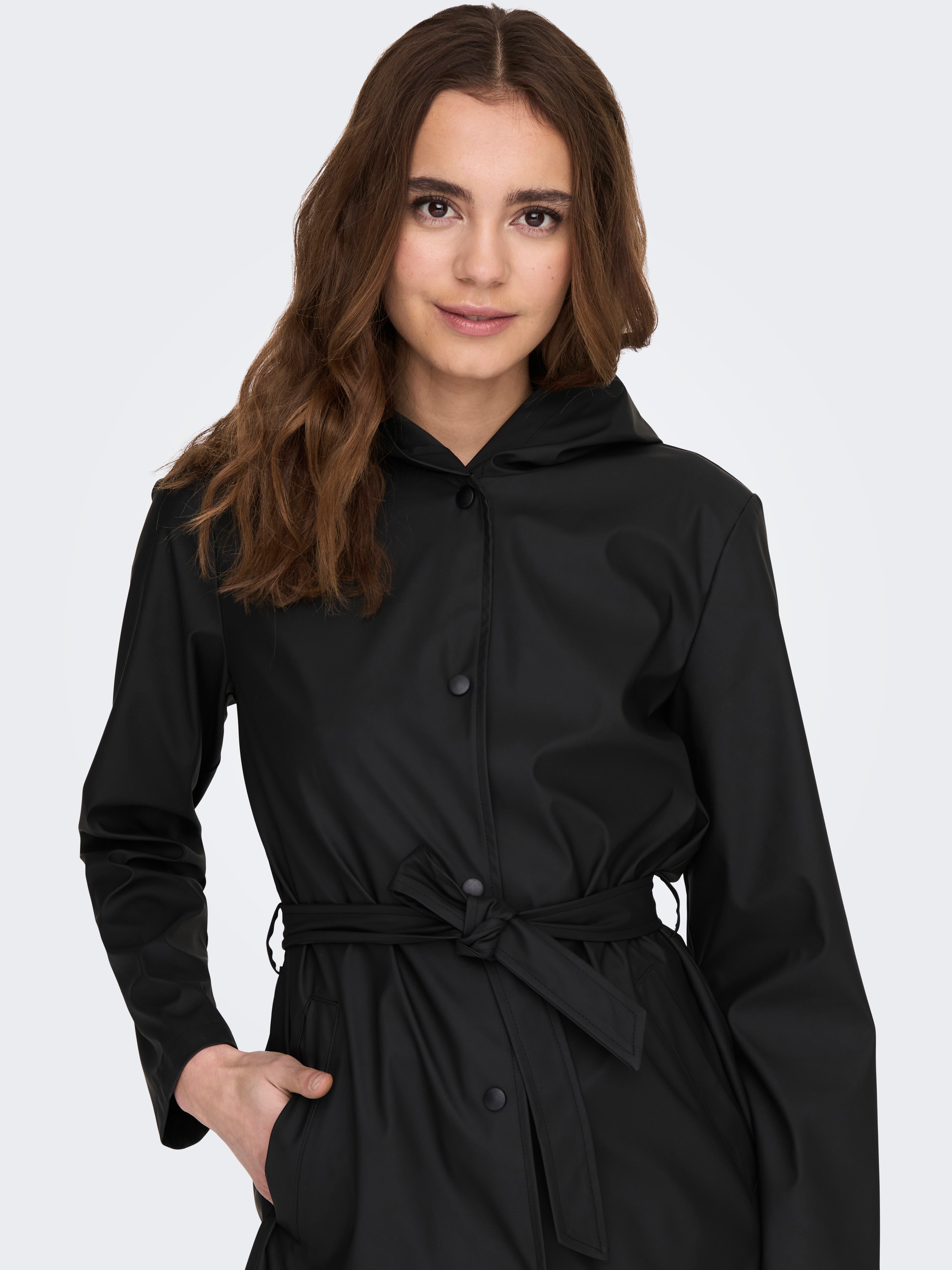 Womens black rain jacket with best sale hood