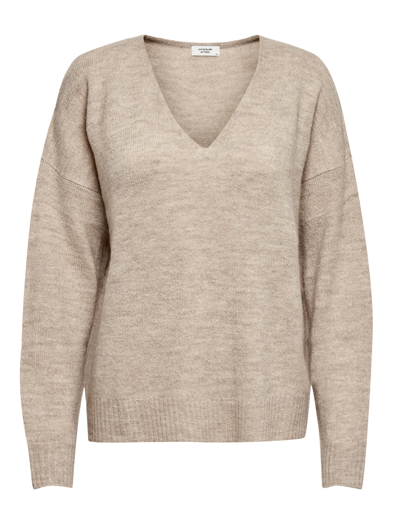 ONLY V-Neck Ribbed cuffs Dropped shoulders Pullover -Oatmeal - 15207823
