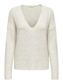ONLY V-Neck Ribbed cuffs Dropped shoulders Pullover -Cloud Dancer - 15207823