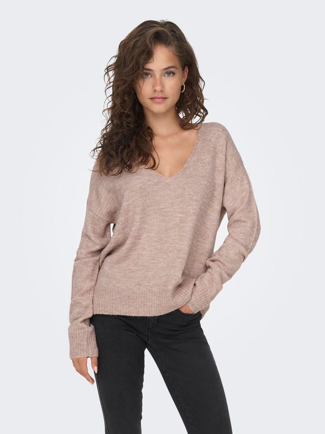 ONLY V-Neck Ribbed cuffs Dropped shoulders Pullover - 15207823