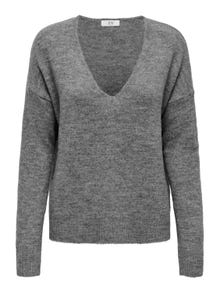 ONLY V-neck Knitted Pullover -Dark Grey Melange - 15207823