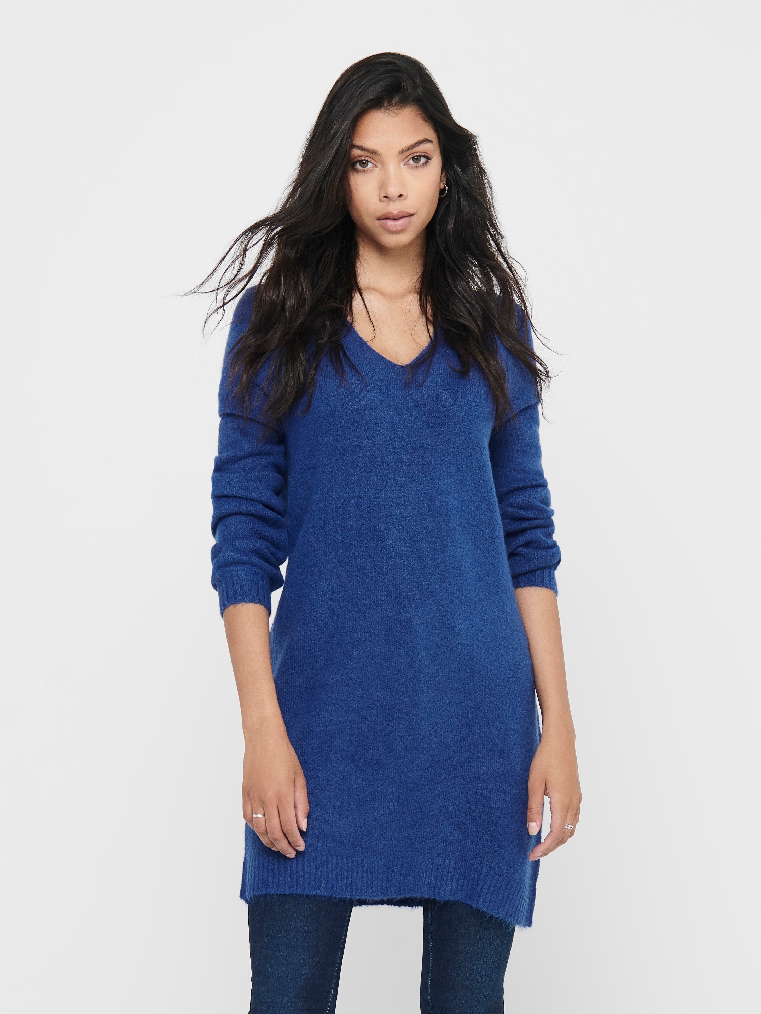V-neck Knitted Dress | Dark Blue | ONLY®