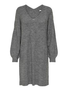 ONLY Relaxed fit V-Hals Geribde mouwuiteinden Ballonmouwen Lange jurk -Dark Grey Melange - 15207844