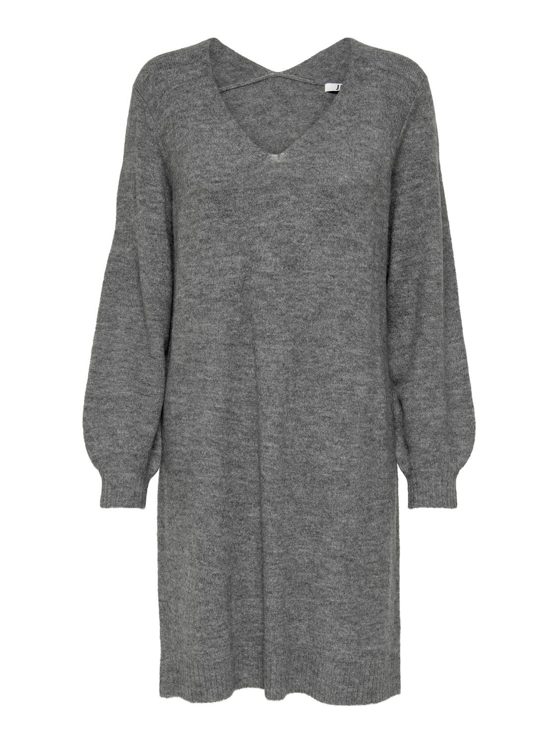 ONLY V-hals Strikket kjole -Dark Grey Melange - 15207844