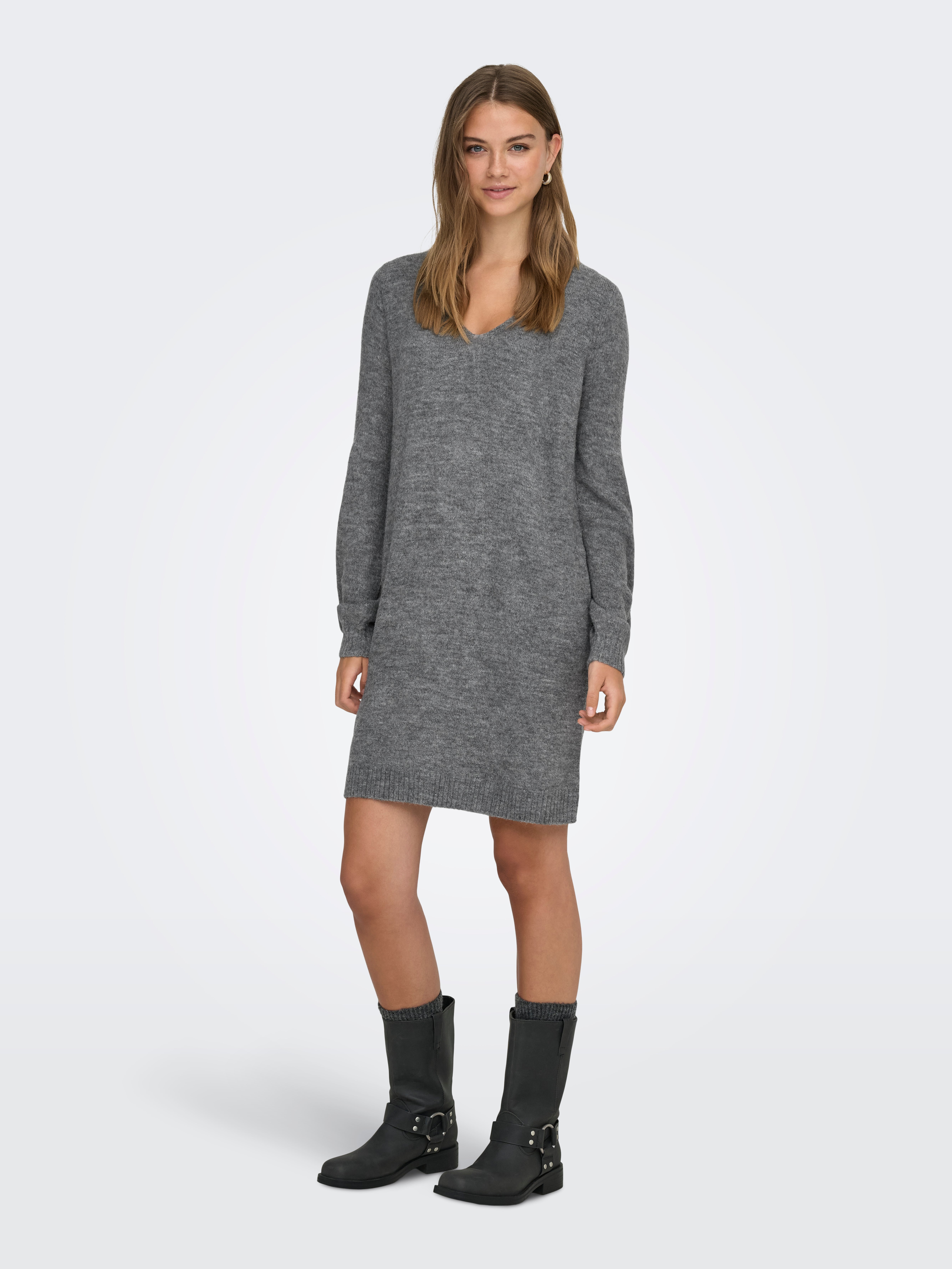strickkleid grau v ausschnitt