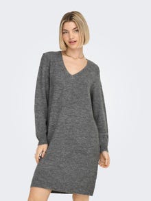 ONLY V-ringad Stickad klänning -Dark Grey Melange - 15207844
