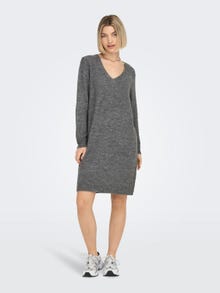 ONLY V-ringad Stickad klänning -Dark Grey Melange - 15207844