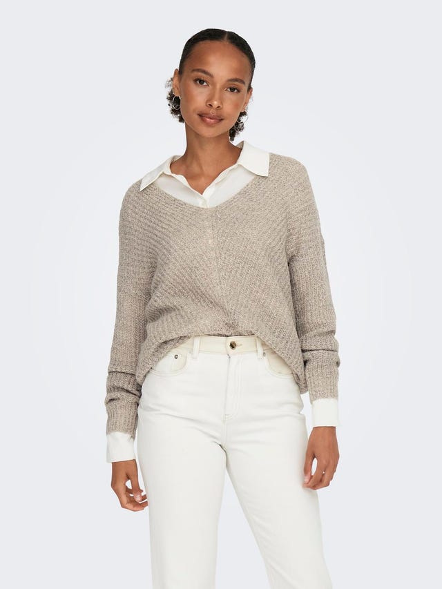 ONLY V-Neck Ribbed cuffs Dropped shoulders Pullover - 15208245