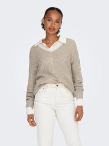 ONLY V-neck knitted pullover -Cement - 15208245