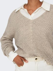 ONLY V-Neck Ribbed cuffs Dropped shoulders Pullover -Cement - 15208245
