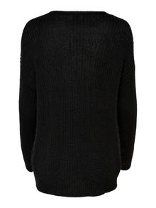 ONLY V-Neck Ribbed cuffs Dropped shoulders Pullover -Black - 15208245