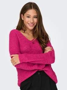 ONLY V-neck knitted pullover -Beetroot Purple - 15208245