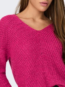 ONLY V-Neck Ribbed cuffs Dropped shoulders Pullover -Beetroot Purple - 15208245