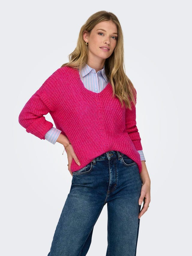 ONLY V-Neck Ribbed cuffs Dropped shoulders Pullover - 15208245