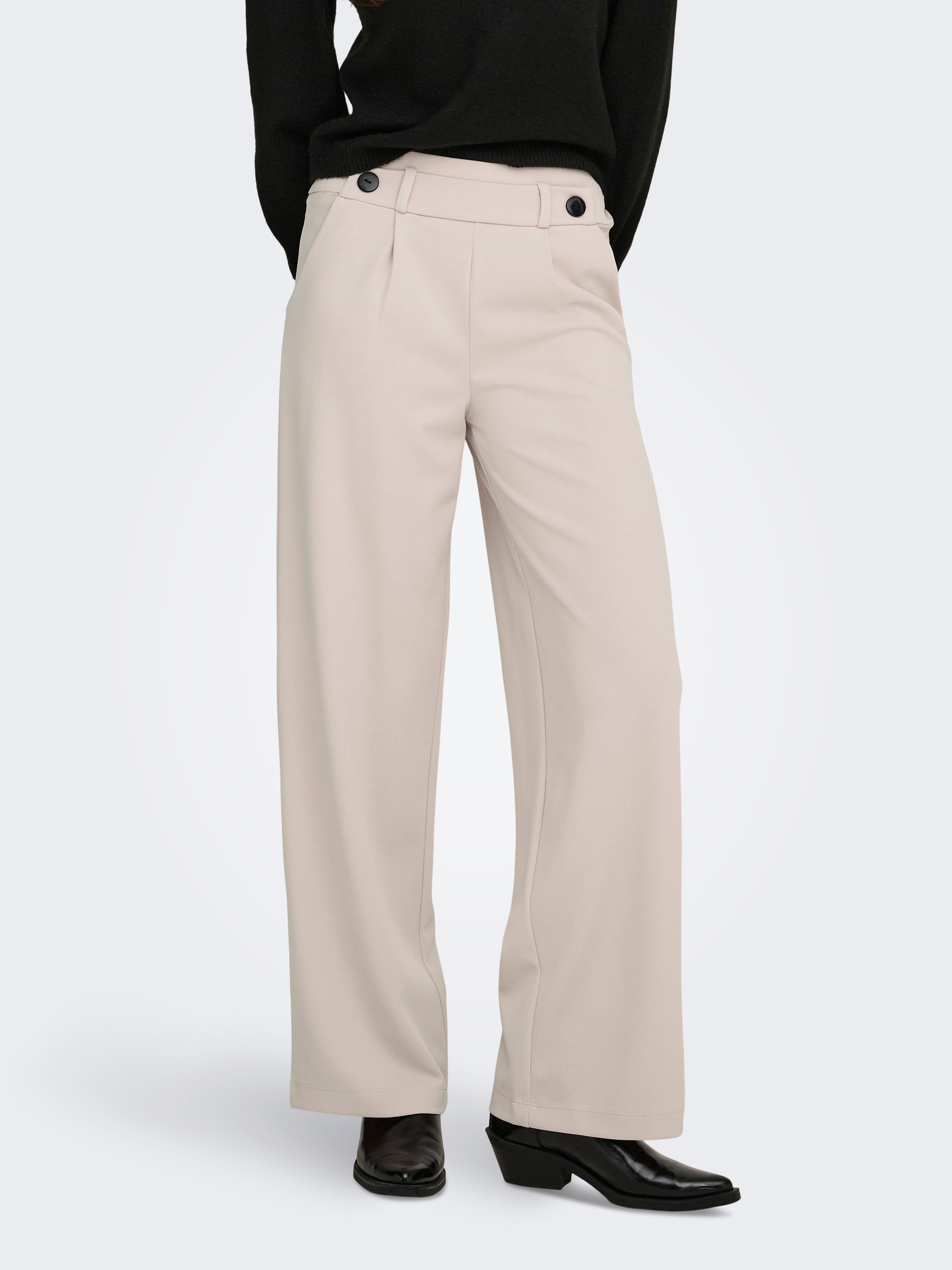 JDYGEGGO Mittlere Taille Weiter Beinschnitt Hose | Hellgrau | ONLY®