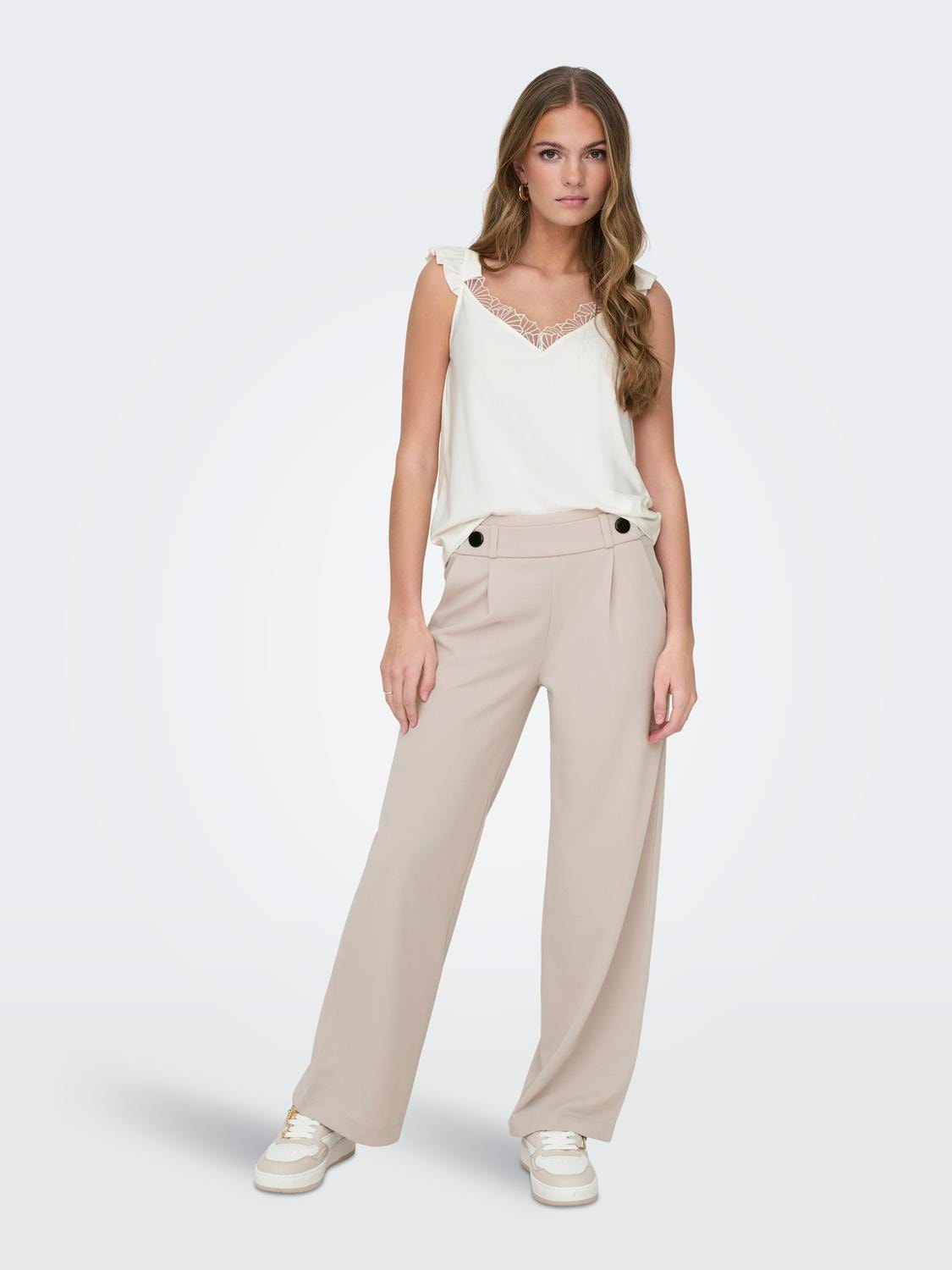 ONLY Wide Leg Fit Mid waist Trousers -Chateau Gray - 15208430