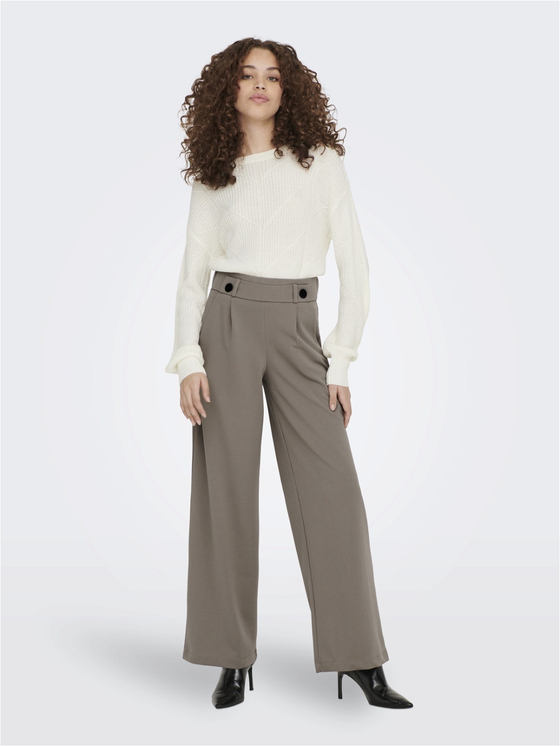 ONLY Wide Leg Fit Mid waist Trousers -Driftwood - 15208430