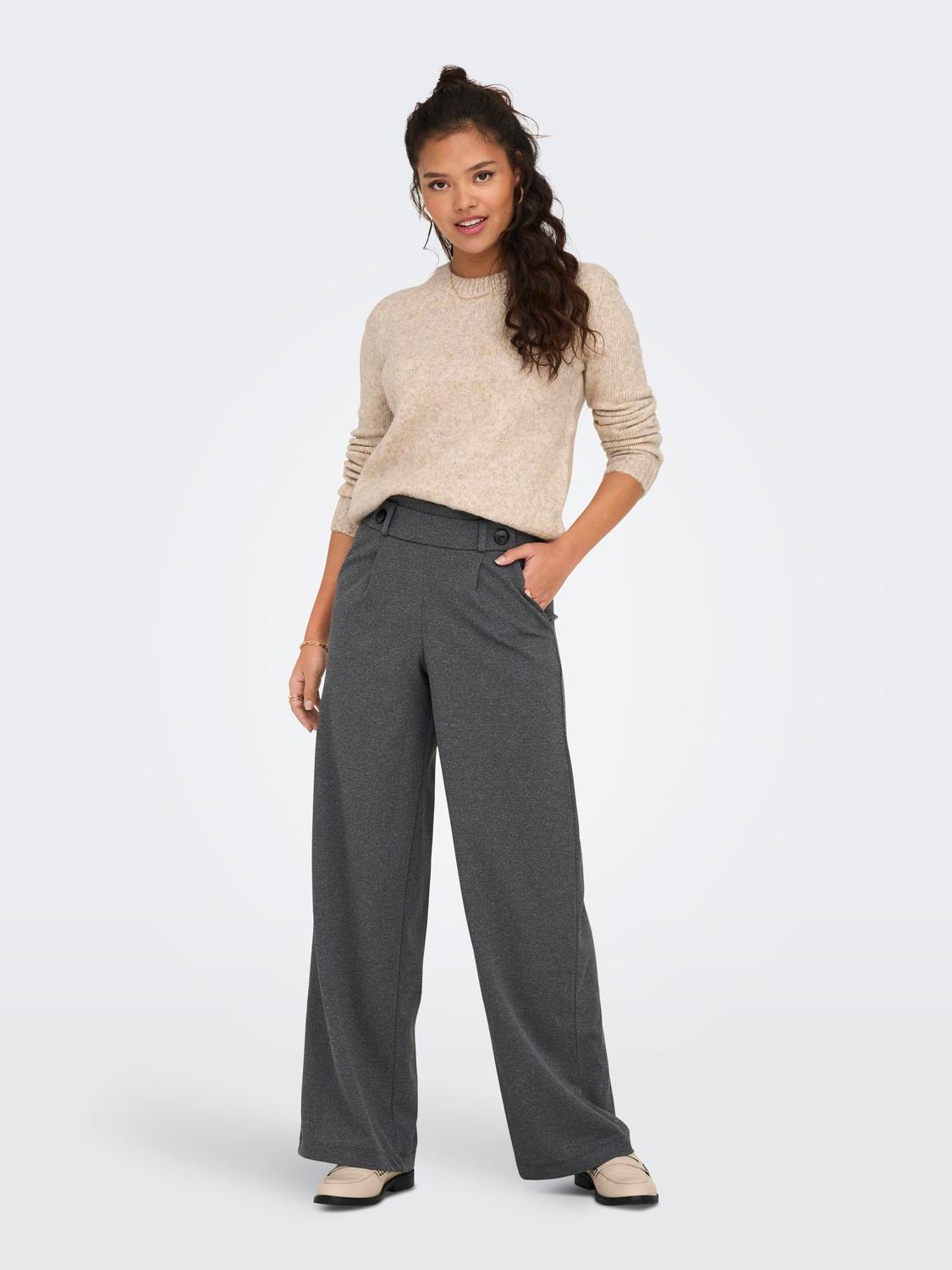 ONLY Pantalons Wide Leg Fit Taille moyenne -Medium Grey Melange - 15208430