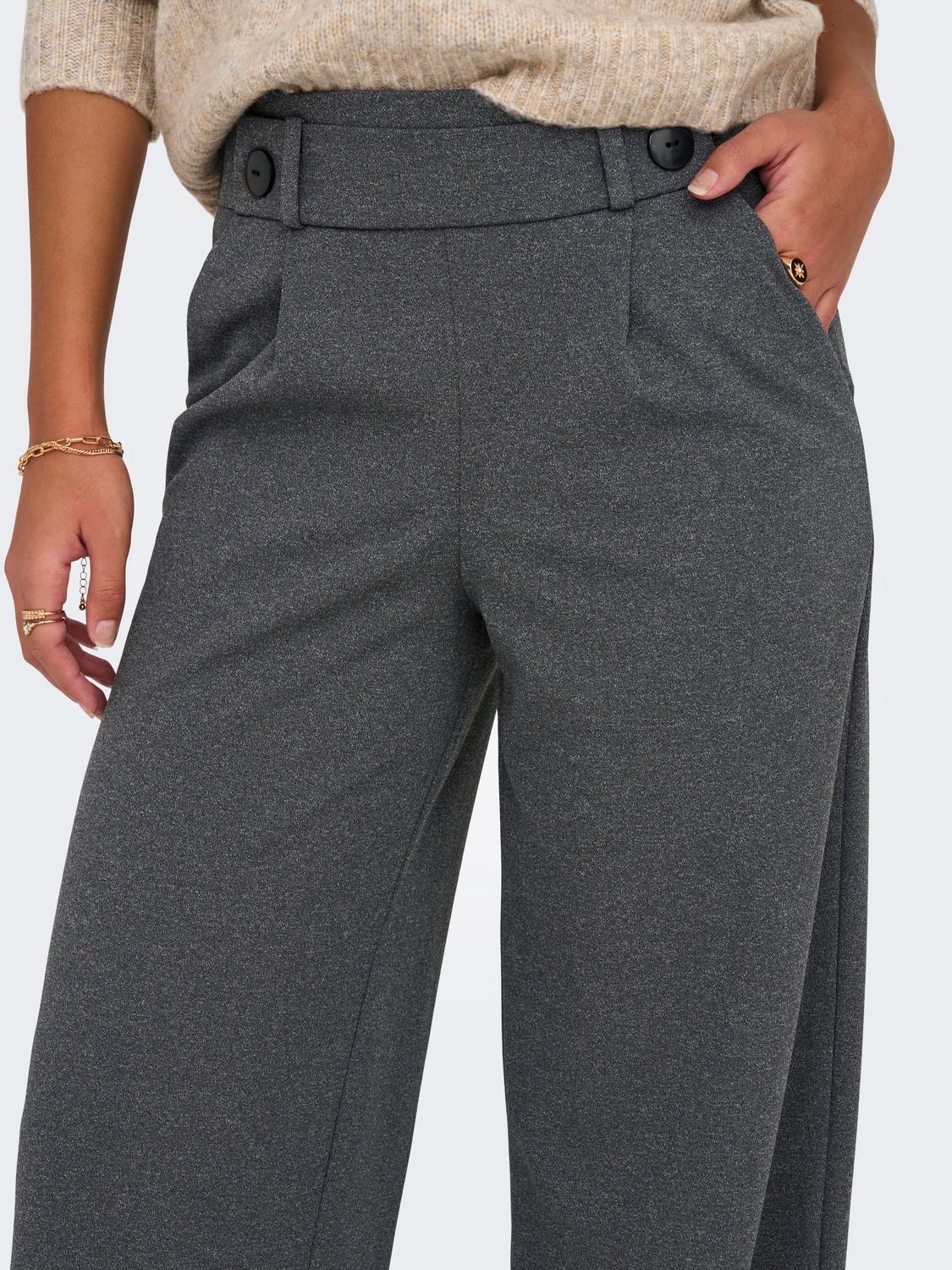 ONLY Pantalons Wide Leg Fit Taille moyenne -Medium Grey Melange - 15208430