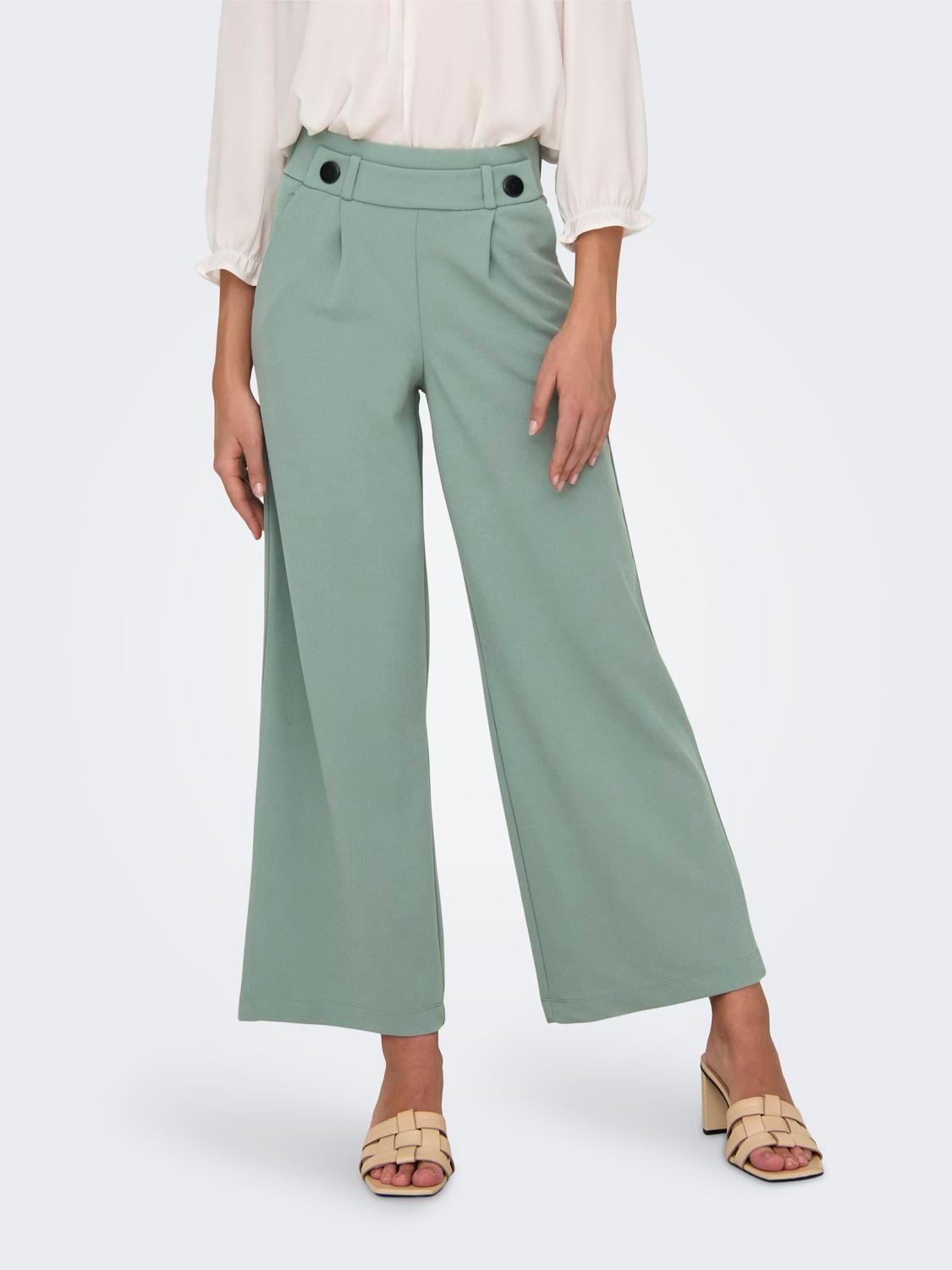 ONLY Pantalons Wide Leg Fit Taille moyenne -Chinois Green - 15208430