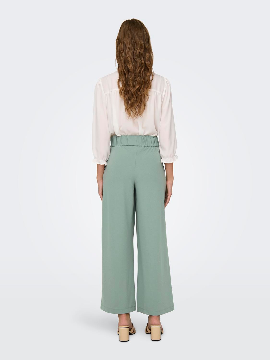 ONLY Wide Leg Fit Mid waist Trousers -Chinois Green - 15208430