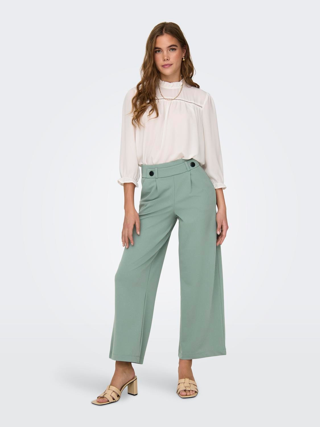 ONLY Pantalons Wide Leg Fit Taille moyenne -Chinois Green - 15208430