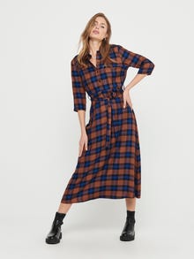 ONLY Rutig Skjortklänning -Leather Brown - 15209058