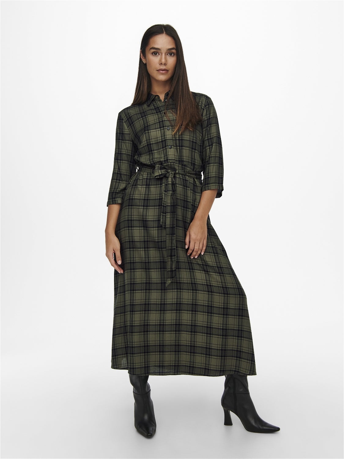 Plaid midi outlet shirt dress