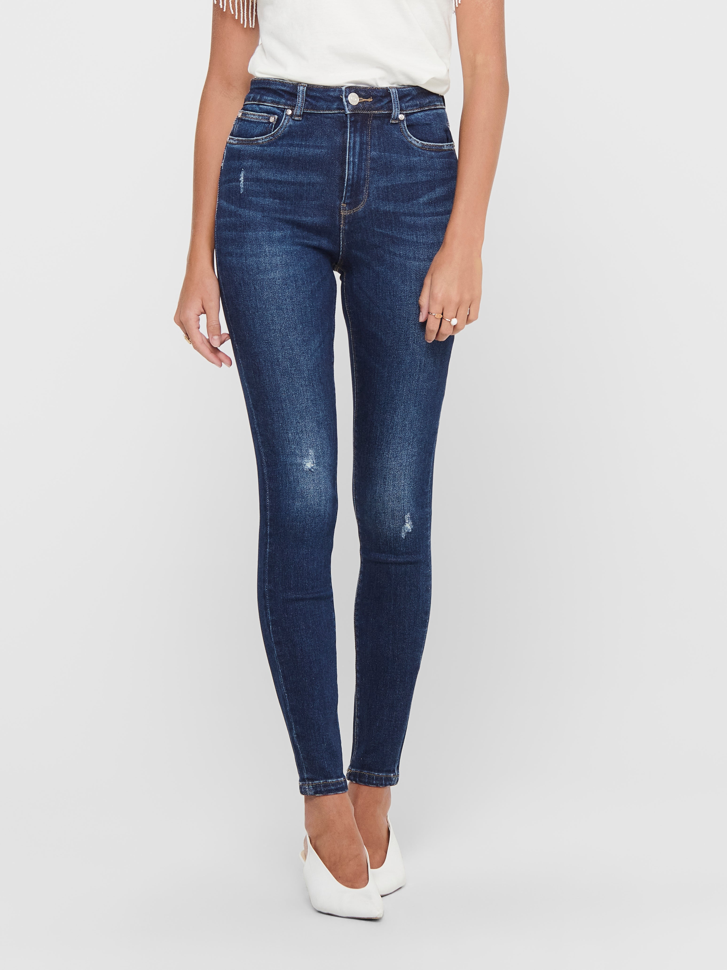 Jeans Skinny Donna Vita Alta Con Bottoni – Collezione Autunno 2025 – Allimy (Blu Denim, 52)