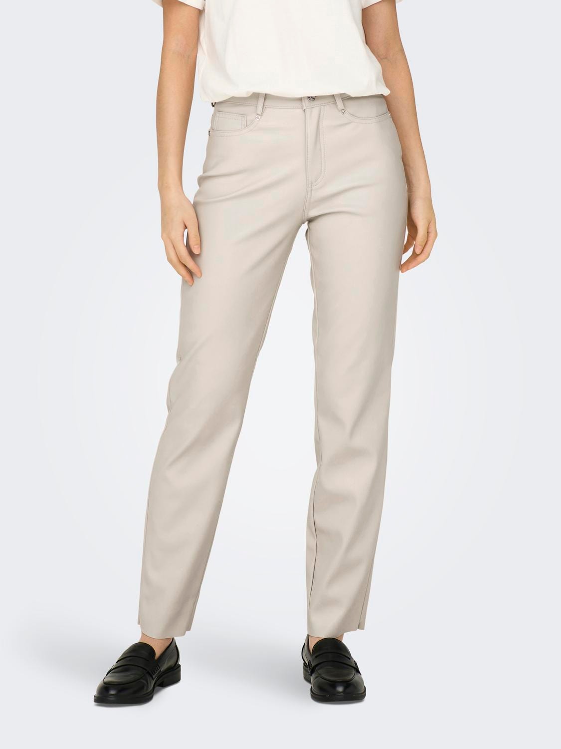 Faux leather Trousers, Light Grey