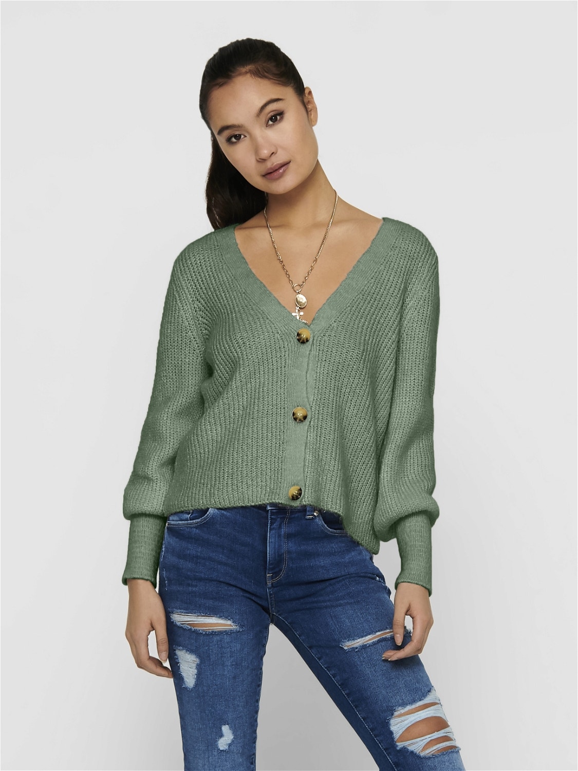 ONLY Rib Knitted Cardigan -Granite Green - 15209307