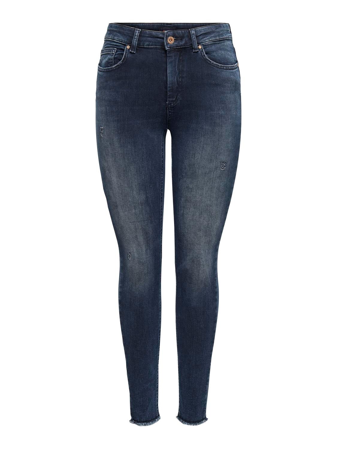 ONLY Skinny Fit Mittlere Taille Offener Saum Jeans -Blue Black Denim - 15209618