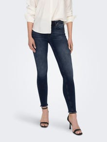 ONLY onlblush mid waist skinny ankle raw Jeans -Blue Black Denim - 15209618